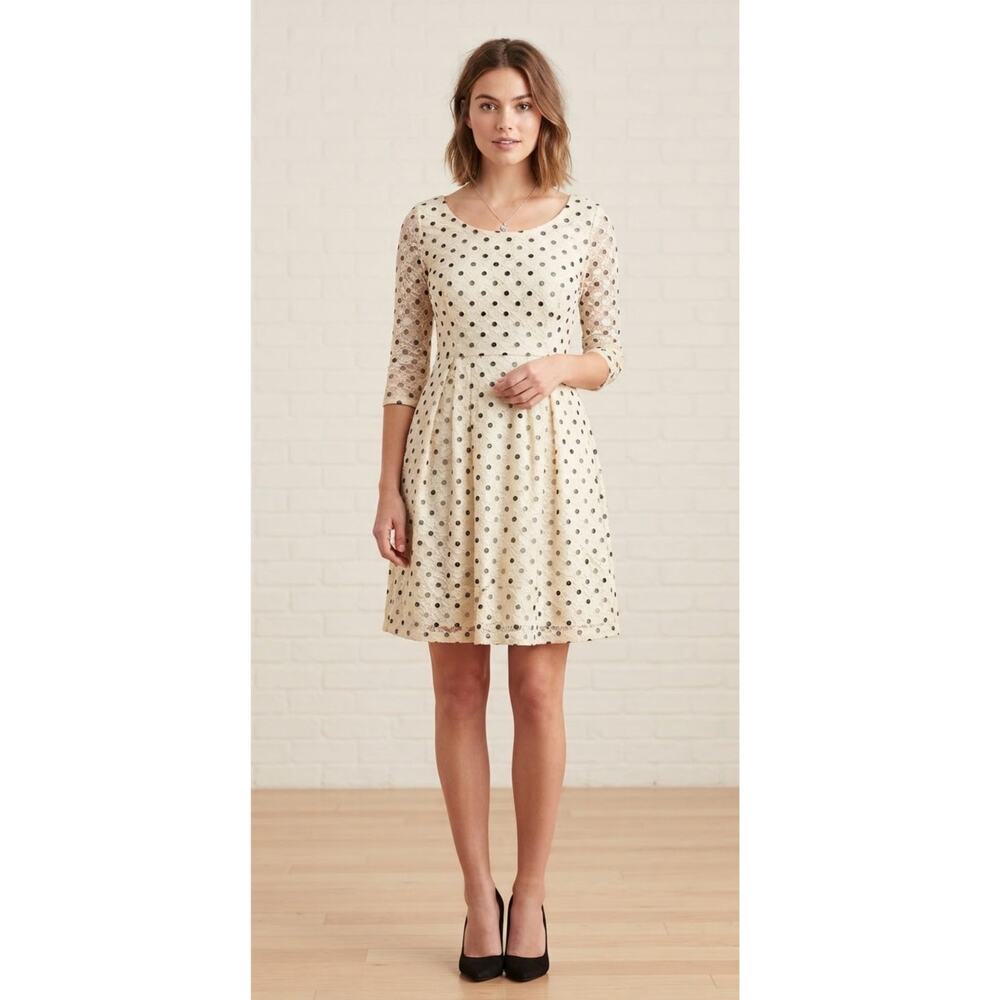 Betsey Johnson Cream and Black Lace Polka Dot Dress